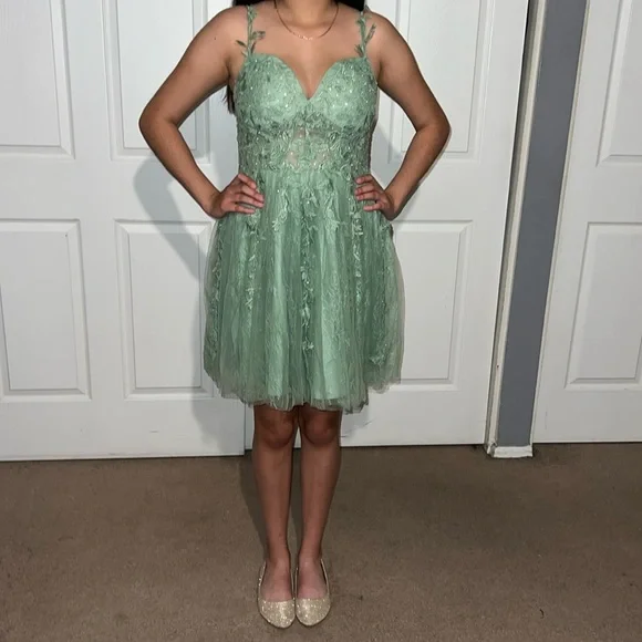 Dresses | Dessiny Juniors Spaghetti Straps Short Prom Dresses Lace |  Poshmark